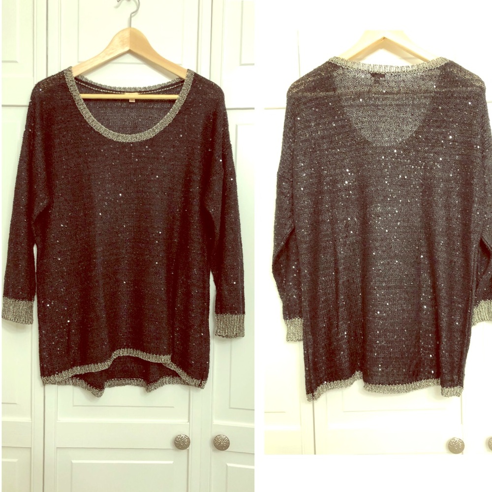 EUC ✅ Reba Sequined Black Open Weave Sweater Large